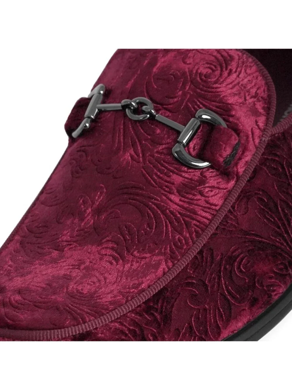 Rogers & Morris Men's Burgundy Velvet Loafers Metal Buckle Luxury Horsebit Shoes